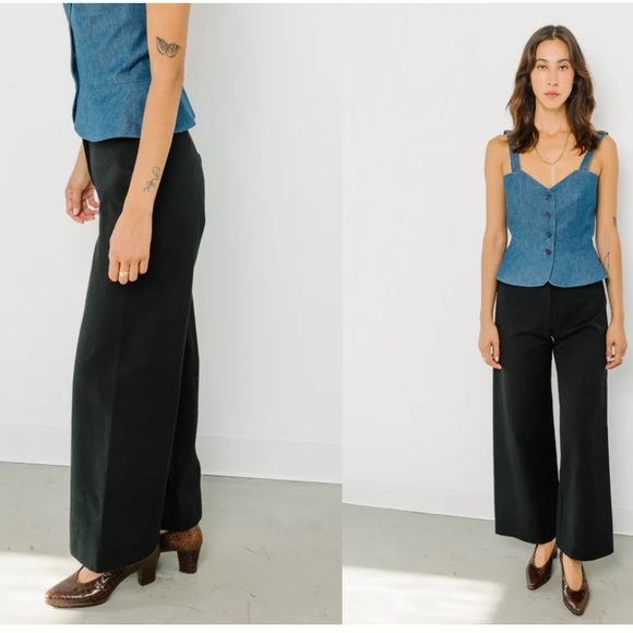 horses atelier black pants slimming highwaisted trouser wide leg cropped - Picture 8 of 8